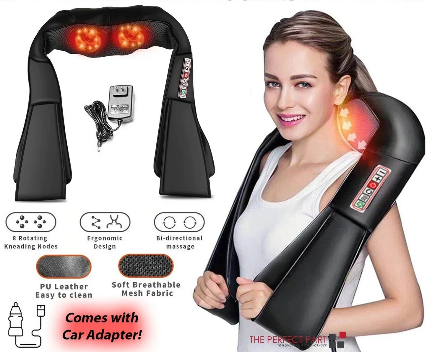 Shiatsu Back Neck and Shoulder Massager with Heat Deep Tissue 3D Kneading Pillow
