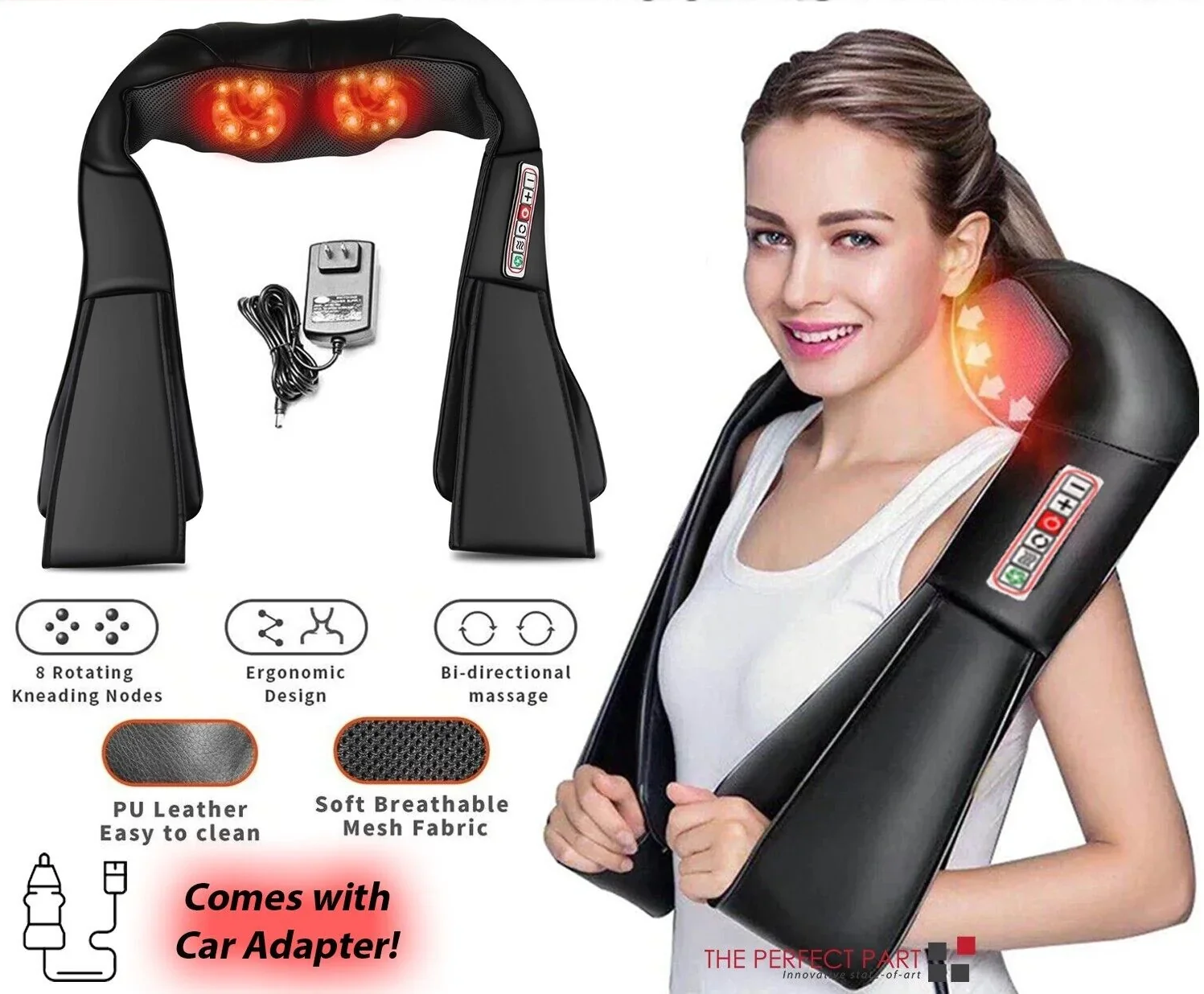 Shiatsu Back Neck and Shoulder Massager with Heat Deep Tissue 3D Kneading Pillow